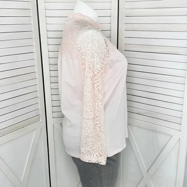 Bedford Fair Lace Sleeve Mock Neck‎ Shirt Pink Large Tee Coquette Victorian Soft - Image 3