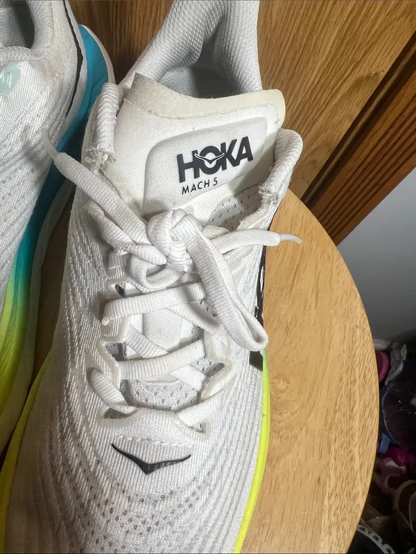 Hoka White Athletic Shoes with Yellow and Teal Accents - Image 6