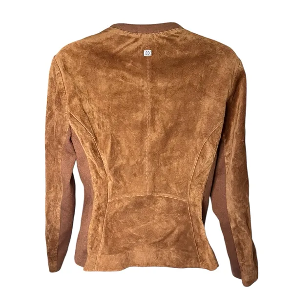 Soia & Kyo Suede Leather Jacket Full Zip Ribbed Panels Brown M - Image 2