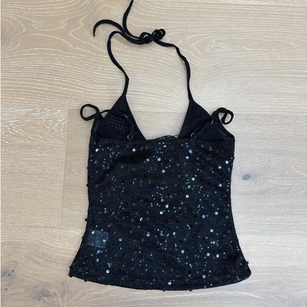 Princess Polly Cami Top Layered Sequins Odena Size US0 Black - Image 2