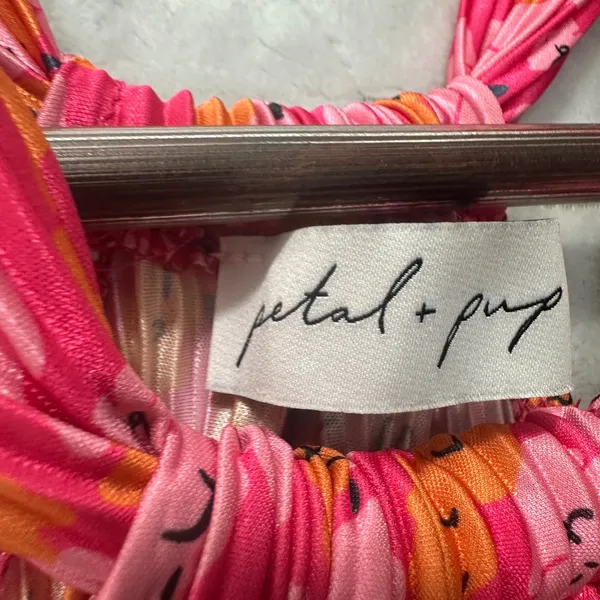 Petal + Pup Halter Dress Pink Floral Pleated Boho Resort Vacation Party Womens L - Image 4