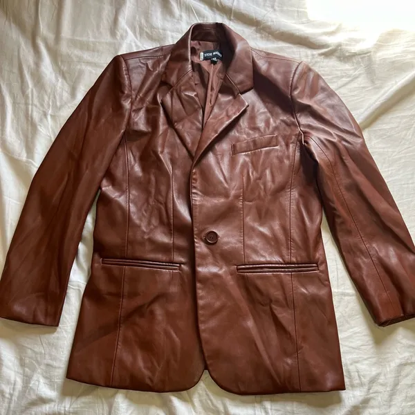 Imaan Faux Leather Blazer in Cognac - Image 6