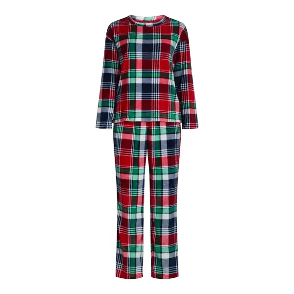 Joyspun Womens Pajama Set 3X Navy Water Red Green Plaid Plush 2 Piece Cozy PJs - Image 6