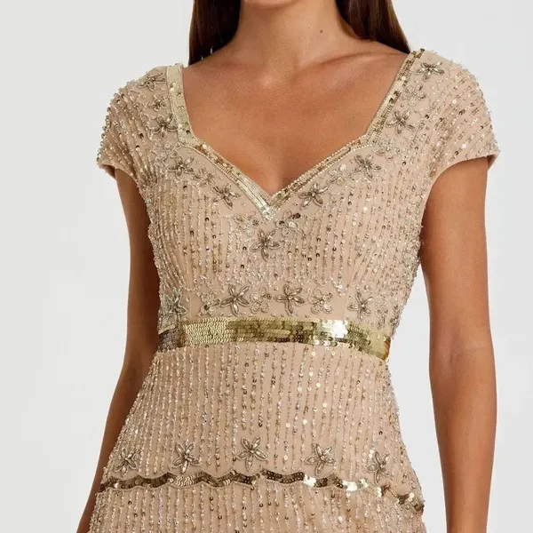 NWT Mac Duggal 9089 Cap Sleeve Embellished Gown Nude 8 - Image 4