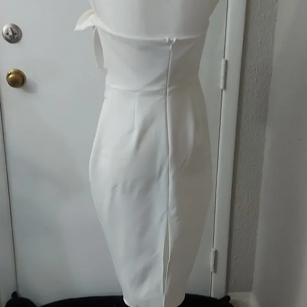 SheIn Boohoo Bandeau Woven Belted Midi Ivory Sheath Dress 6 Party Coquette Girl NEW - Image 4