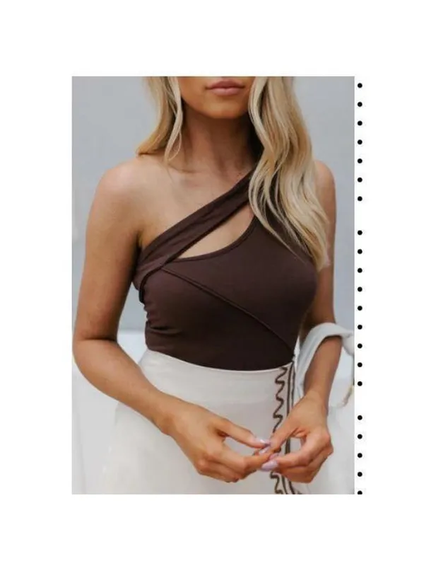NEW Brown Motel Karina 1 Shoulder Top Mocca XS $65 - Image 2