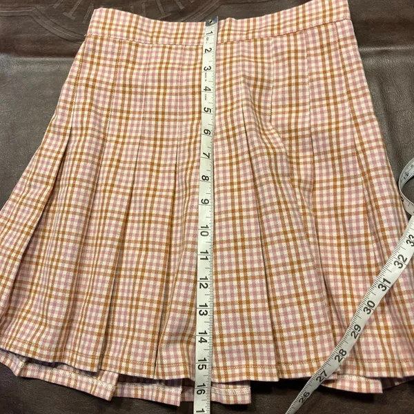 New Aerie Pleated Mini Skirt Pink‎ Brown Gingham Plaid Size XS $49.95 Preppy - Image 11