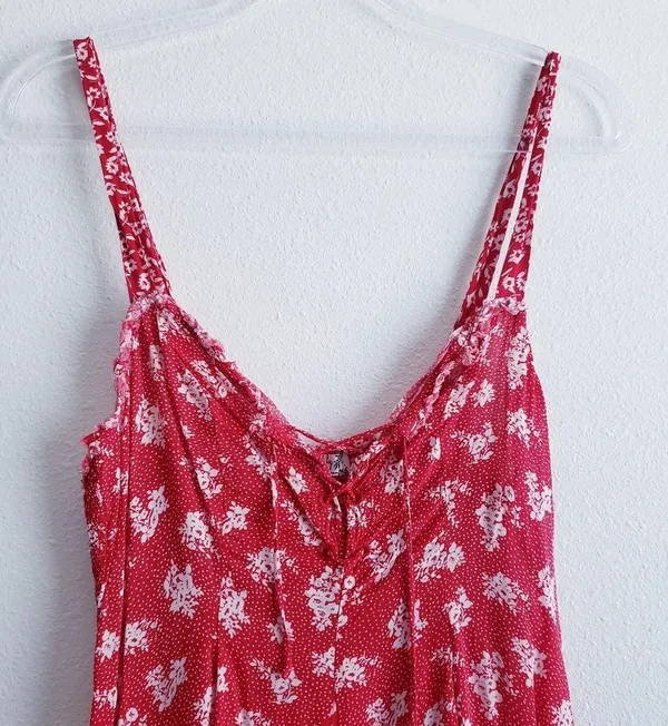 Free People Dont Dare Red Mixed Floral Mini Dress - Image 3