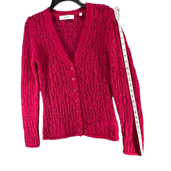 Joie Vara Alpaca Blend Cardigan Sweater Womens XS Pink Open Knit Feminine Cozy - Image 9