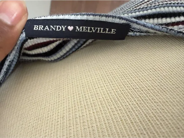 Brandy Melville Blue Multicolor Striped Long Sleeve Crop Top - Image 2