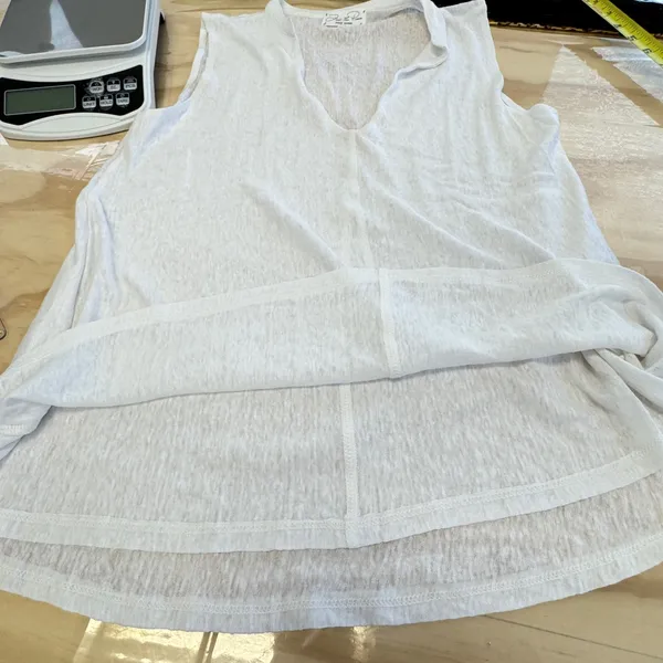Feel The Piece Terre Jacobs White 100% Linen Deep‎ V-Neck Sleeveless Top M/L - Image 5