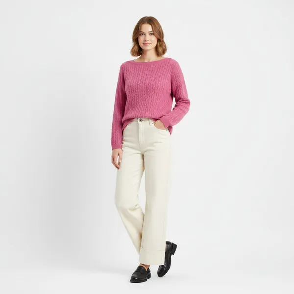 100% Cashmere Pink Ribbed Crew Neck Long Sleeve Sweater by Tweeds M - Image 8