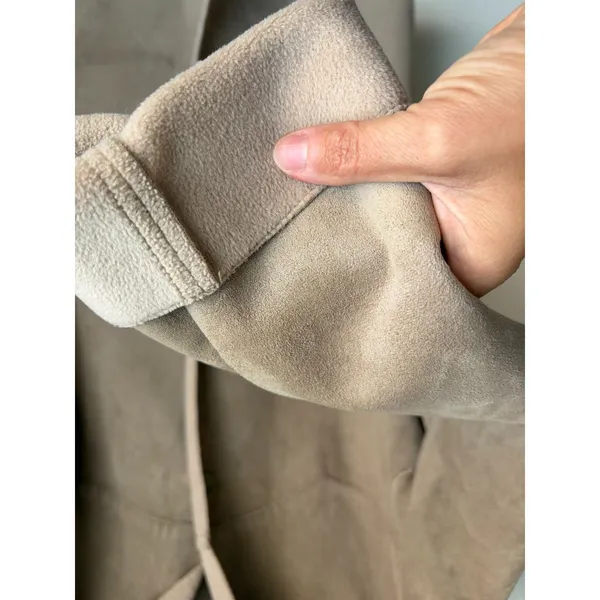 American Vintage BAGATELLE Vintage 90s Tan Beige Faux Suede Button Front Jacket Coat Womens Small - Image 4