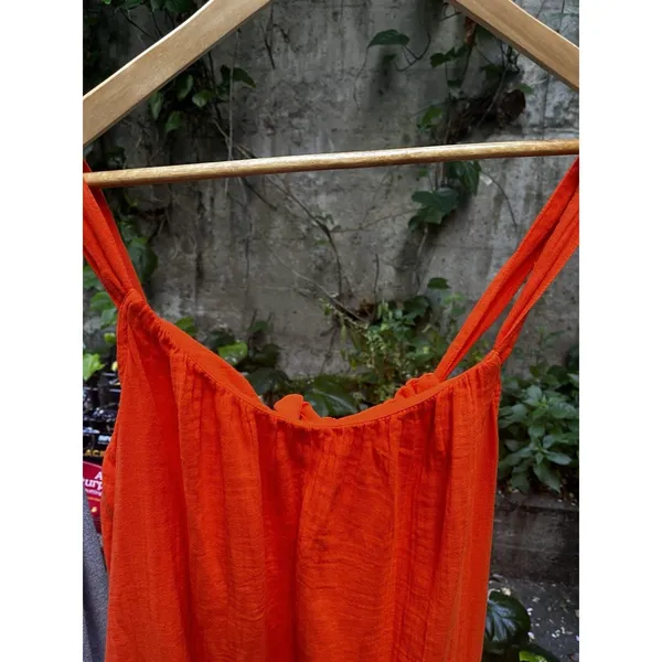 Old Navy halter dress L Orange Flowy Island Trip Cotton Sleeveless Summer Beach - Image 4