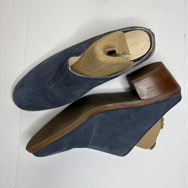 Cole Haan Suede‎ Block Heel Mules Women's Slip On Shoes Blue Size Unknown - Image 4