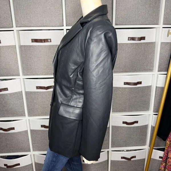 Akira Double Breasted Vegan Leather Blazer Jacket Size Large - Image 3