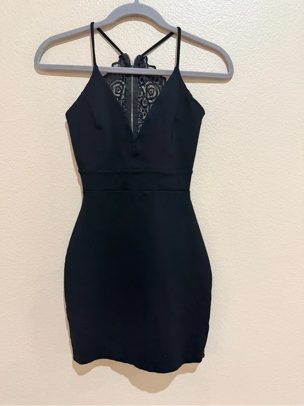 Windsor Black Bodycon Mini Dress Lace Open Back Gold Zip Cocktail Party - Image 3