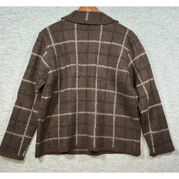 Country Shop Womens M Wool Plaid Button Up Cardigan Sweater Jacket Brown - Image 4