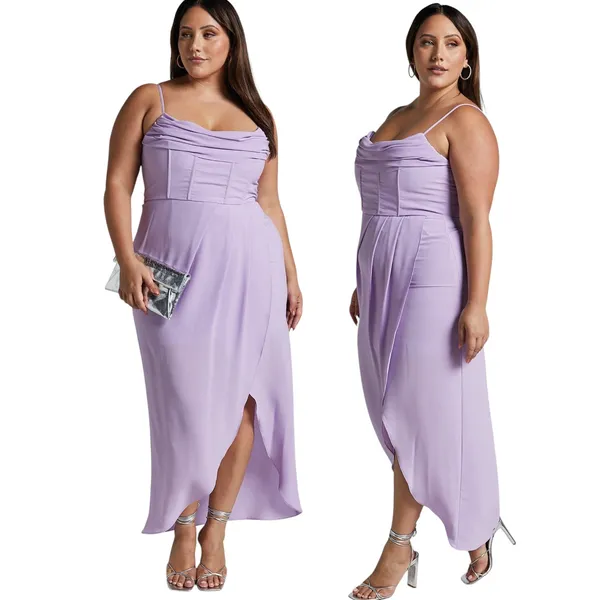 Showpo Andrina High Low Faux Wrap Corset Dress in Lilac size 16 NWT - Image 2