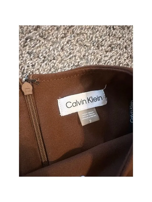 Calvin Klein Brown Bow Shoulder Midi Dress Size 2 - Image 5