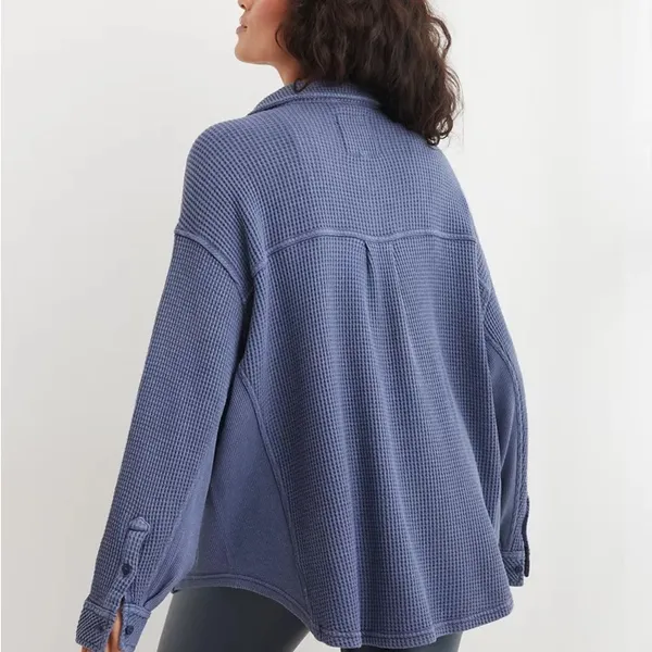 Aerie LumberJane Waffle Shirt Fresh Bright Blue Size Small - Image 4