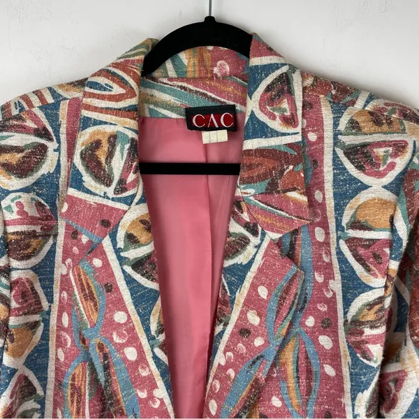 Vintage 80s 90s Pastel Retro Funky Blazer Jacket Sz 16 Boho Aztec Western - Image 4