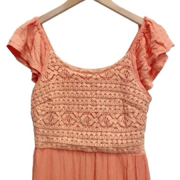 Sincerely Jules Milkmaid Tiered Maxi Dress Sleeveless Flutter Sleeve Coral Large - Image 11