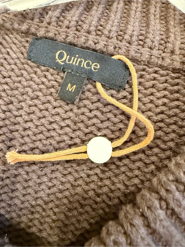 QUINCE 100% Organic Cotton Striped Crew Sweater Heather Brown Ivory Medium - Image 8