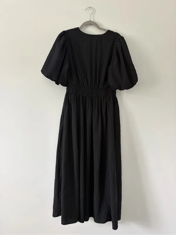 Abercrombie & Fitch Tie Front Textured Puffed Sleeves Maxi Dress Black M - Image 7