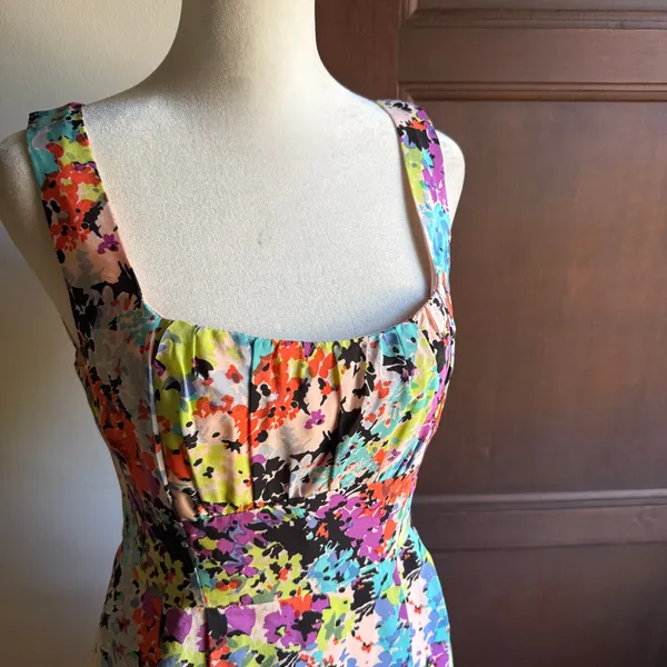 NANETTE LEPORE | Silk Psychedelic Floral Square Neck Cocktail Dress Size 2 - Image 10