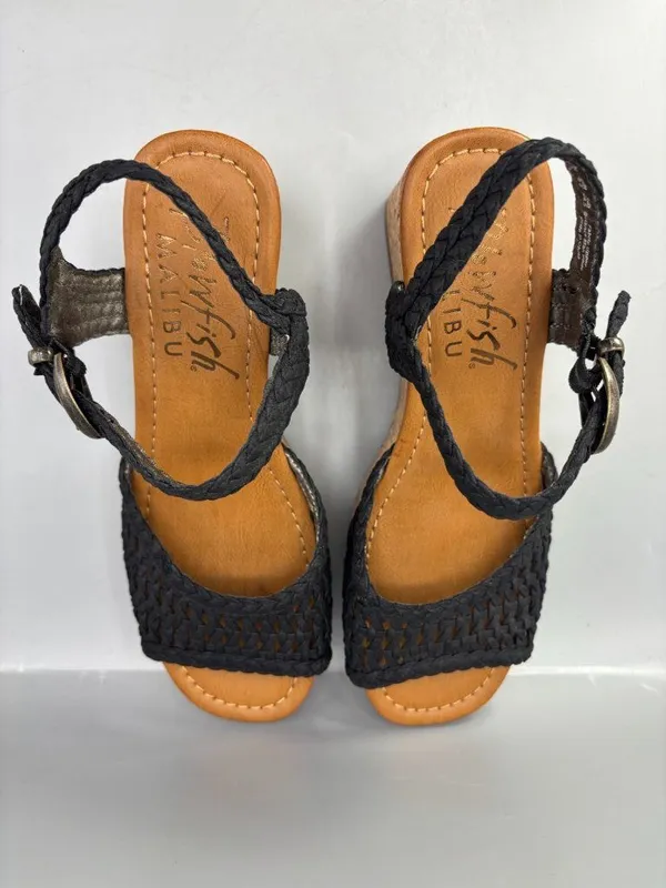 Blowfish Malibu Aric Sandals Women 8M Black Cork Sole Wedge Heel Square Toe - Image 6