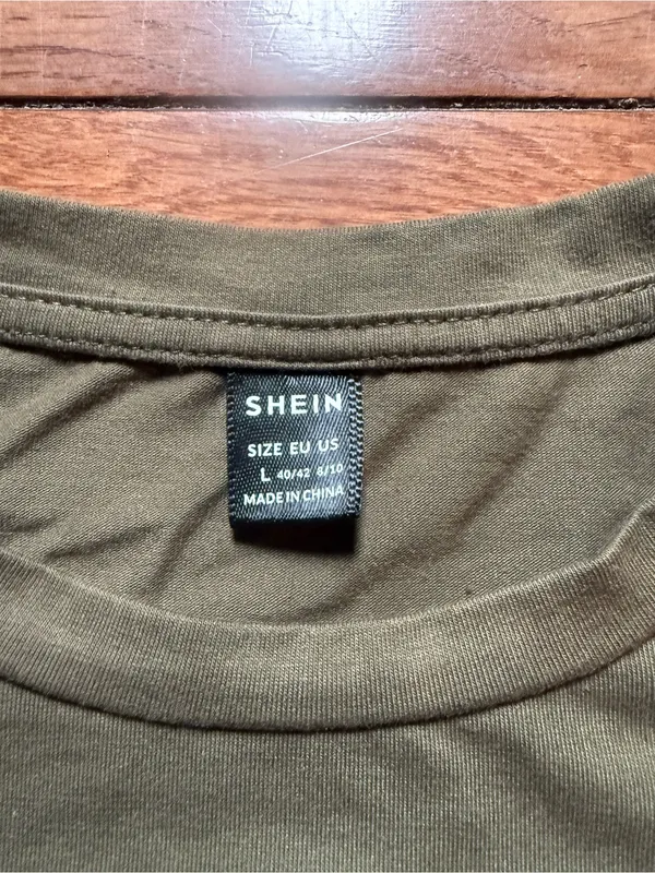 SHEIN Olive Green Cropped Short Sleeve T-Shirt Womens Size L Minimalist Basic - Image 2