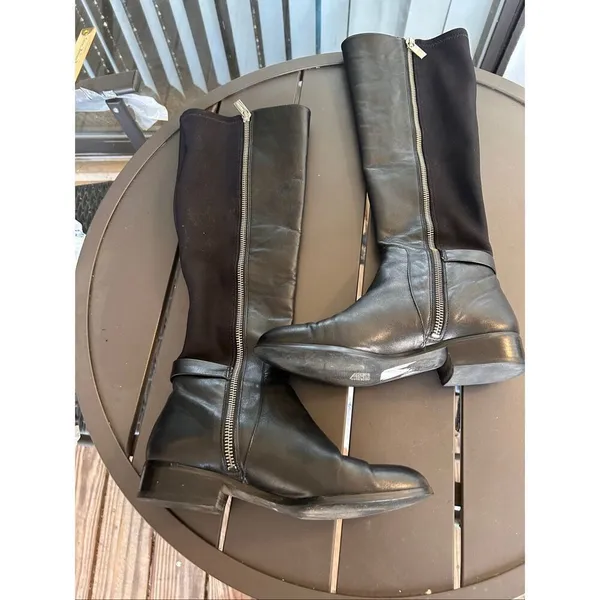 Michael Kors Hamilton Riding Boots Black /Silver Logo Size 6.5 M - Image 13