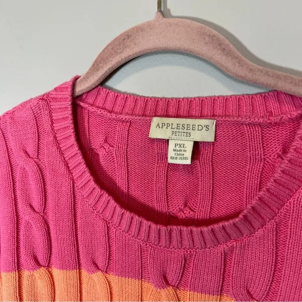 Appleseeds Women’s Striped‎ Pastel Rainbow Sweater Cable Knit Chunky PXL - Image 3