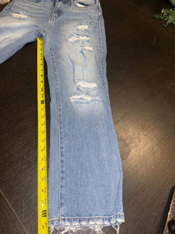 Vervet High Rise Distressed Straight Leg Jeans Light Wash Raw Hem Women's Denim - Image 7