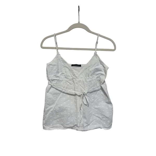 Brandy Melville White Embroidered Cotton Tank Top M - Image 2