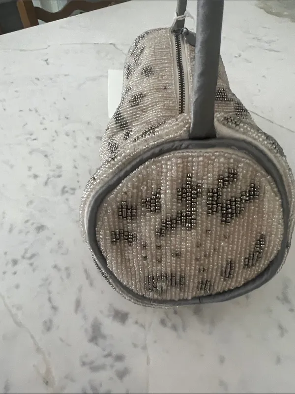 Free People Bailey Beaded Barrell Shoulder Bag Gray - Image 6