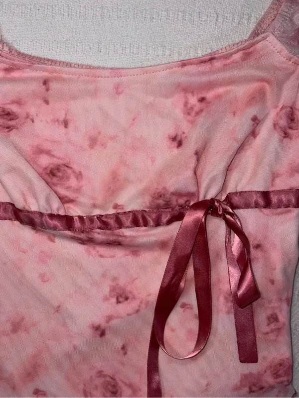 Womens Y2K Coquette Floral Asymmetrical Tank Top Size S Pink Ballet Fairy Girly - Image 3