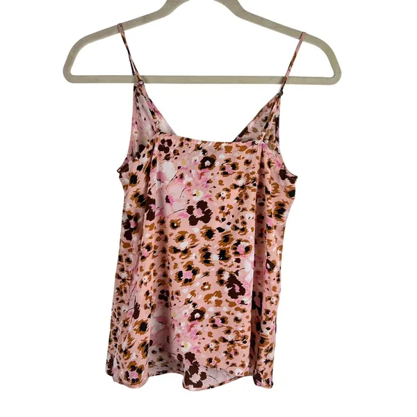 Paige Cicely Silk Camisole Leopard Floral Cinch Front Pink Tan Small - Image 3