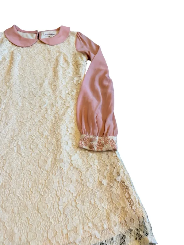 Altar'd State Cream Lace Shift Mini Dress Mauve Trim Collar Size Small Women's - Image 3
