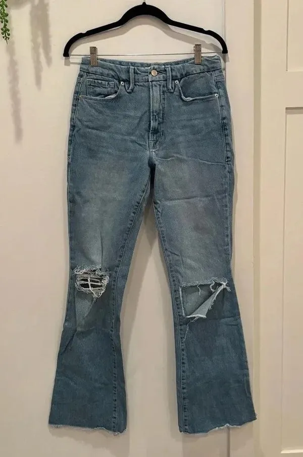 Good American Womens Denim High Rise Jeans Bootcut Distressed Size 8/29 RN151301 - Image 2