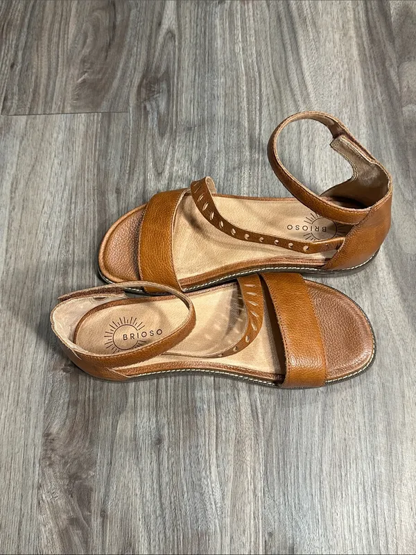 BRIOSO Tan Leather Ankle-Strap Comfort Sandals - Image 7