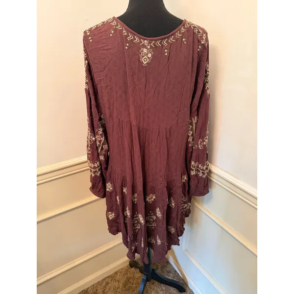 NWT Free People Arianna Embroidered Peasant Mini Tunic Top Bark Brown Boho - Image 6