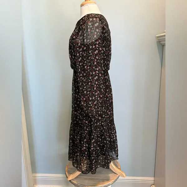 Lara Guidotti Anthropologie Floral silk blend sheer long sleeve dress size M - Image 14