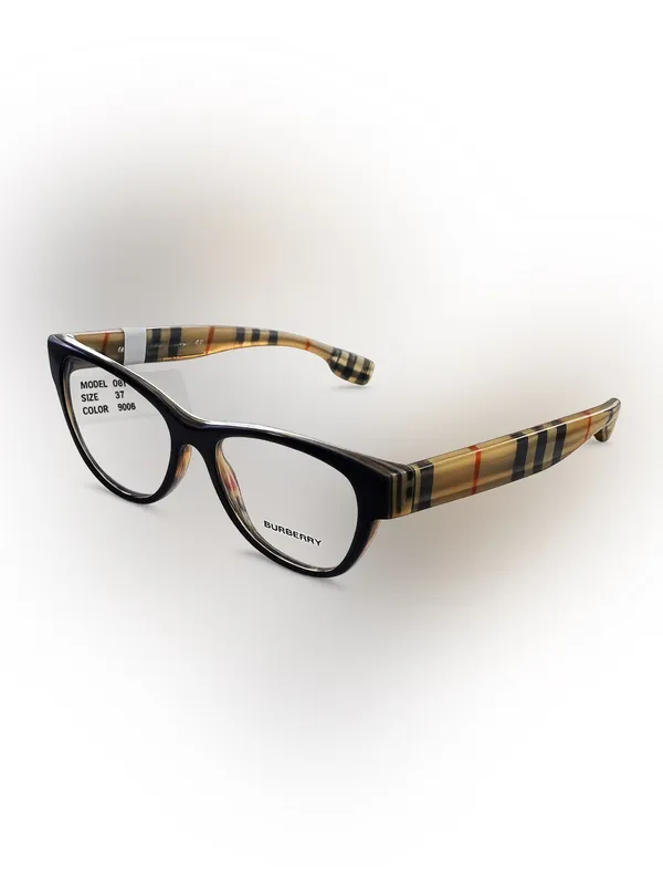 Burberry Black Cat-Eye Glasses with Signature Check Temples - Image 2