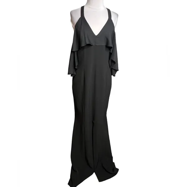 Jay By JAY GODFREY Black Flutter‎ Chiffon Overlay Cold Shoulder Naomi Gown Dress - Image 4