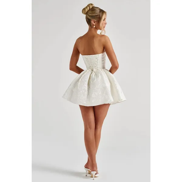 NWT Babyboo Salome Ivory Floral Jacquard Bow Corset Strapless Mini Dress Size XS - Image 5