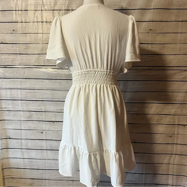 Altar'd State White Smocked-Waist V-Neck Mini Dress - Image 7