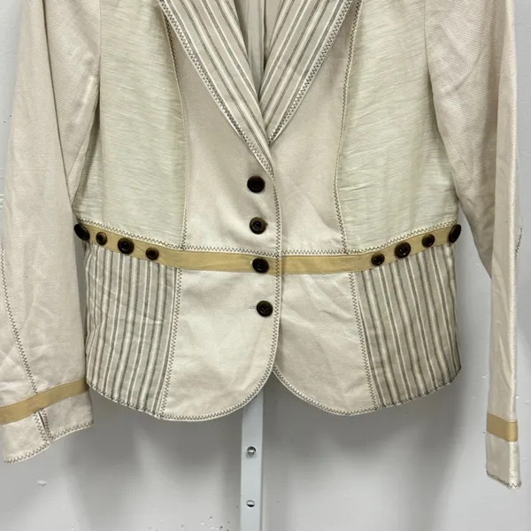 Coldwater Creek Cream Striped Mixed Media Button Front Blazer‎ Jacket Women's 14 - Image 5