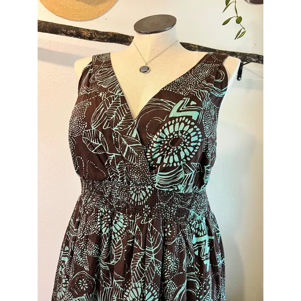 Vasna Desire Cotton Y2K Brown Teal Turquoise Maxi Tank Dress Size 1X - Image 2
